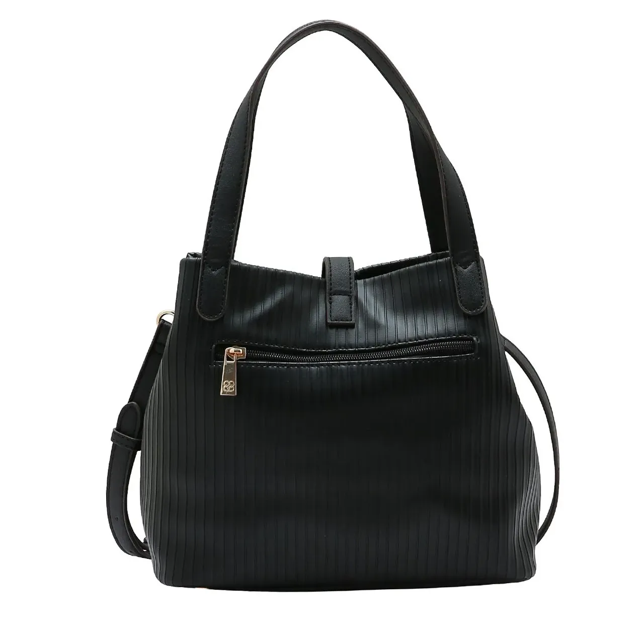 Bolsa Chenson Atemporal preta vista de frente com bolso traseiro e fecho dourado